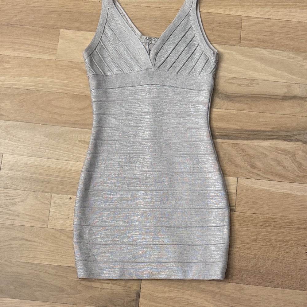 Katie J NYC Glittering Silver Formal Dress